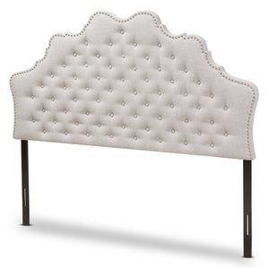 Baxton Studio Baxton Studio Hilda Elegant Upholstered King Size Headboard with Button Tufting & Silver Trim BBT6692-Greyish Beige-King HB-H1217-14