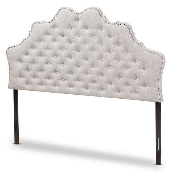 Baxton Studio Baxton Studio Hilda Elegant Upholstered King Size Headboard with Button Tufting & Silver Trim BBT6692-Greyish Beige-King HB-H1217-14