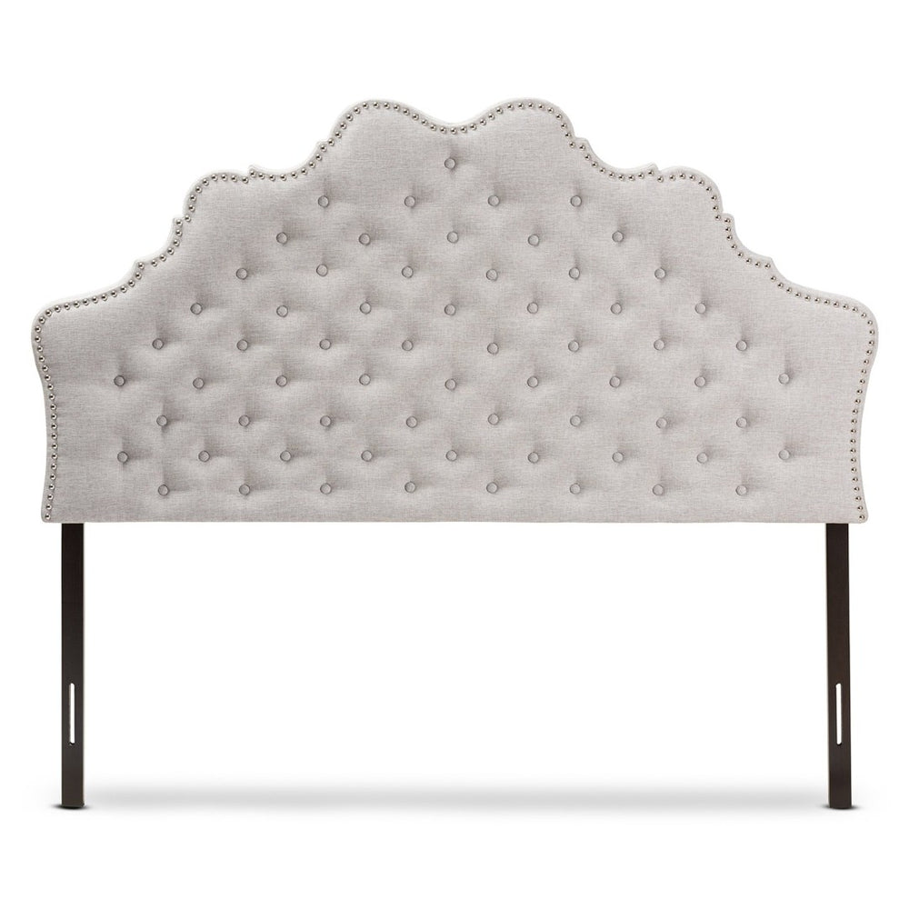 Baxton Studio Baxton Studio Hilda Elegant Upholstered King Size Headboard with Button Tufting & Silver Trim BBT6692-Greyish Beige-King HB-H1217-14