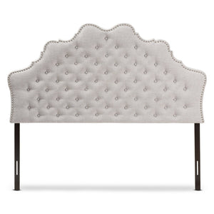 Baxton Studio Baxton Studio Hilda Elegant Upholstered King Size Headboard with Button Tufting & Silver Trim BBT6692-Greyish Beige-King HB-H1217-14