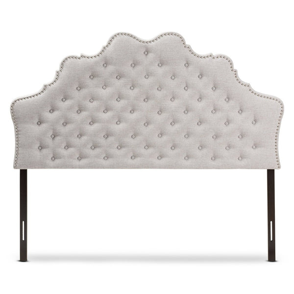 Baxton Studio Baxton Studio Hilda Elegant Upholstered King Size Headboard with Button Tufting & Silver Trim BBT6692-Greyish Beige-King HB-H1217-14