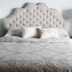 Baxton Studio Baxton Hilda Queen Size Headboard - Upholstered Greyish Beige with Button Tufting & Nailhead Trim BBT6692-Greyish Beige-Queen HB-H1217-14