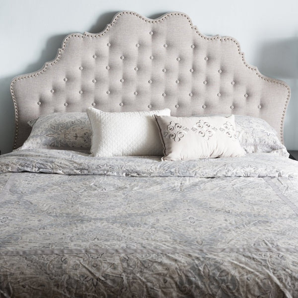 Baxton Studio Baxton Studio Hilda Elegant Upholstered King Size Headboard with Button Tufting & Silver Trim BBT6692-Greyish Beige-King HB-H1217-14