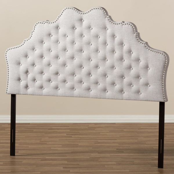 Baxton Studio Baxton Hilda Queen Size Headboard - Upholstered Greyish Beige with Button Tufting & Nailhead Trim BBT6692-Greyish Beige-Queen HB-H1217-14