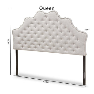 Baxton Studio Baxton Hilda Queen Size Headboard - Upholstered Greyish Beige with Button Tufting & Nailhead Trim BBT6692-Greyish Beige-Queen HB-H1217-14