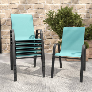 English Elm 7-piece Outdoor Dining Set with Wood-grain Steel Table Umbrella Hole Six Ergonomic Chairs Black,Sky Blue W3979S00045