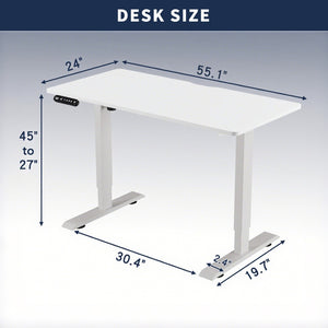 English Elm 55"×24" Electric Sit Stand Desk Steel Frame with Memory Presets and Usb-c Charging Port White W614P376324