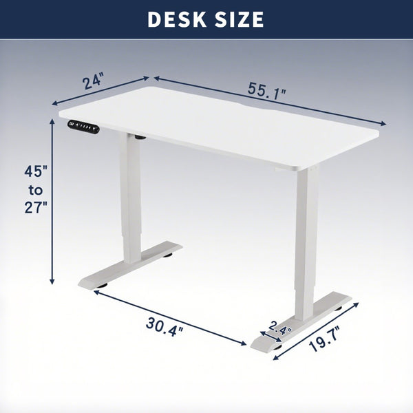 English Elm 55"×24" Electric Sit Stand Desk Steel Frame with Memory Presets and Usb-c Charging Port White W614P376324