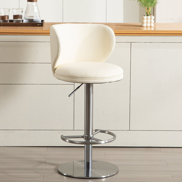 English Elm Titanium Modern Stainless Steel Swivel Bar Stool with Backrest Adjustable Height, Durable Gaslift Base White W2195P290200