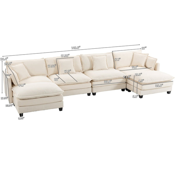 English Elm Modern Chenille Sectional Sofa Modular Sleeper with Ottoman Chaise and Waist Pillows W2530S00020
