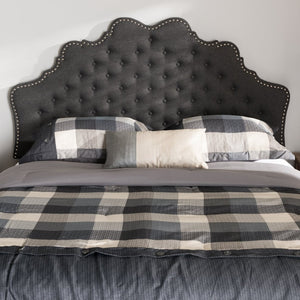 Baxton Studio Baxton Studio Hilda Elegant Dark Grey Fabric Queen Headboard with Tufting & Nailhead Trim BBT6692-Dark Grey-Queen HB-H1217-20