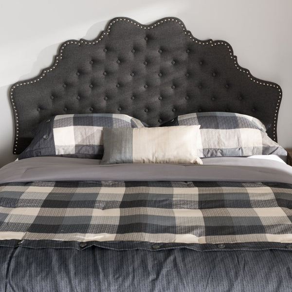 Baxton Studio Baxton Studio Hilda Elegant Dark Grey Fabric Queen Headboard with Tufting & Nailhead Trim BBT6692-Dark Grey-Queen HB-H1217-20