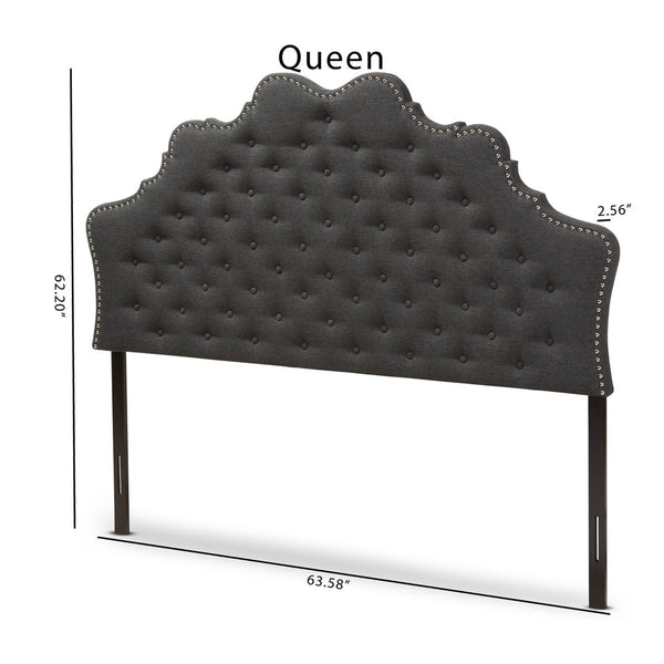 Baxton Studio Baxton Studio Hilda Elegant Dark Grey Fabric Queen Headboard with Tufting & Nailhead Trim BBT6692-Dark Grey-Queen HB-H1217-20