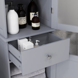English Elm Kleankin Slim Bathroom Storage Cabinet - Stylish Gray Linen Tower With Acrylic Door & Drawer Storage W2225P229310