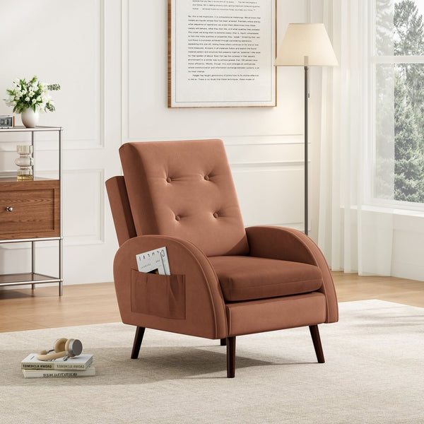 English Elm Upholstered Velvet Reclining Accent Chair with Ottoman Tufted Lounge Seating T3623P411360