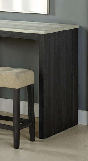 English Elm Two-Tone Travertine Top 3pc Dining Set with Biscuit-Tufted Beige Stools, Black/Gray Transitional Chic B2741P301915