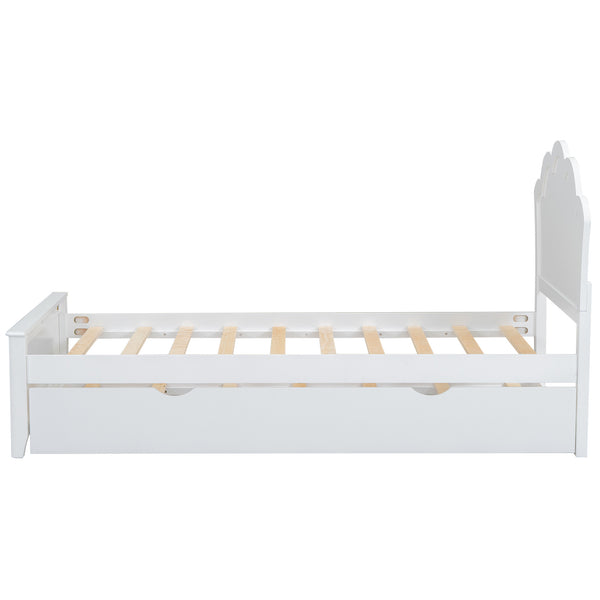 English Elm Twin Solid Wood Platform Bed with Headboard & Pull-Out Trundle, White Finish, Sturdy Pine/MDF Design GX000389AAK