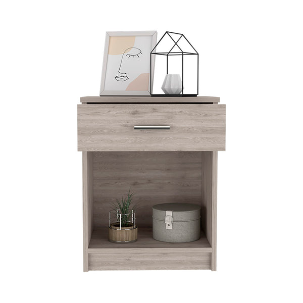 English Elm Eco Nightstand with Spacious Drawer and Open Shelf, Compact 21.7" Height Durable Laminated Finish Gray 25.6 L x 18.9 W x 5.5 H B20091852