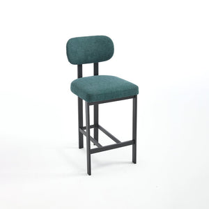 English Elm Bar Stools Set of 2 Upholstered Fabric Seat with Foam Cushion Black Metal Legs W3244P310204