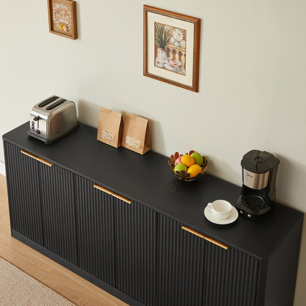 English Elm 67-inch Wavy Front Sideboard with Six Door Mdf Storage Cabinet for Living Room W1162P391018