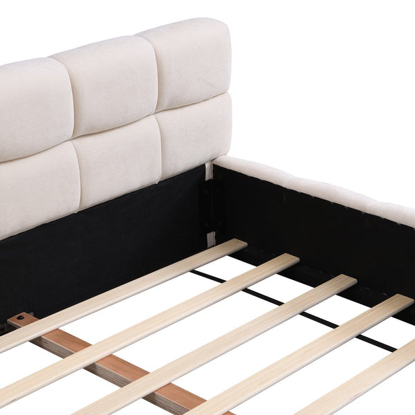 English Elm Christopher Knight Home® - Elegant Beige Chenille Upholstered King Bed With Checkerboard Headboard For Timeless Style & Comfort N769P264802A