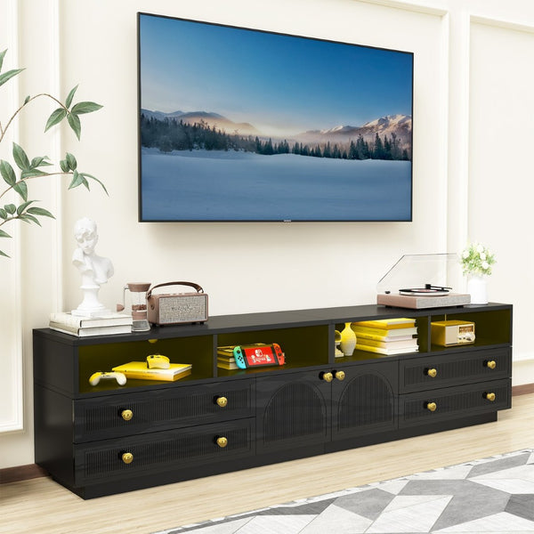 English Elm Tv Stand with Rgb Led Lighting High Gloss Entertainment Center for Large Living Rooms Black T3773P416493