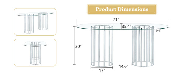 English Elm 71 Inch Oval Tempered Glass Dining Table Black Metal Base Seats Eight Modern W1151P416028