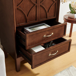 English Elm 53.5" Tall Kitchen Pantry Cabinet with Geometric Mid-Century Design, Solid Wood Base, Adjustable Shelves Walnut W1801P369066