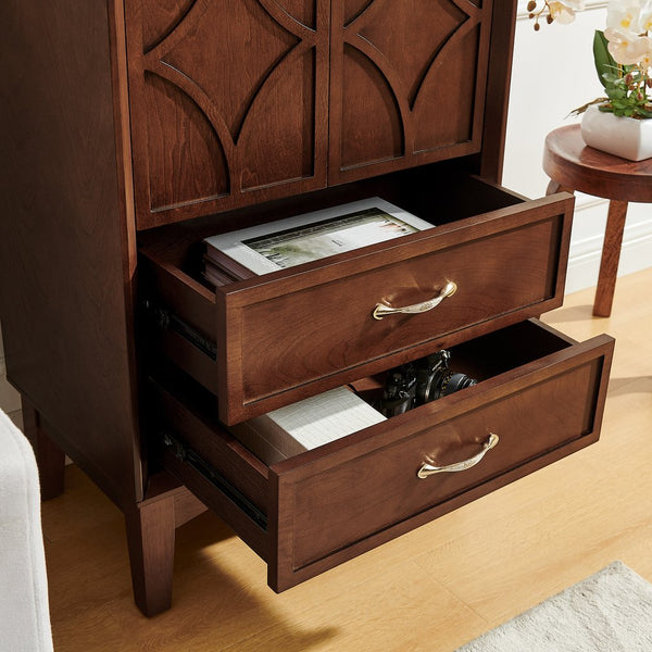 English Elm 53.5" Tall Kitchen Pantry Cabinet with Geometric Mid-Century Design, Solid Wood Base, Adjustable Shelves Walnut W1801P369066