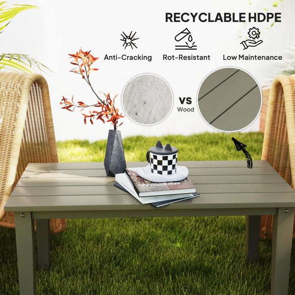 English Elm Outsunny Hdpe Slatted Rectangle Patio Coffee Table Weather Resistant Outdoor Brown W2225P485628