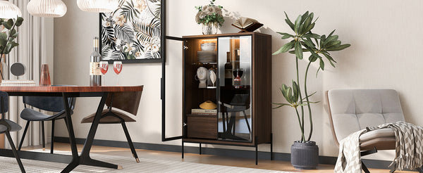 English Elm 51.2'' Freestanding Display Cabinet With Led Lights, Adjustable Glass Shelves & Hidden Storage – Walnut N845P261794D