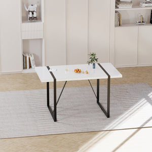 English Elm 55 Inch White Mdf Dining Table with Black Metal Legs Seats Six Industrial Farmhouse W2189P242109