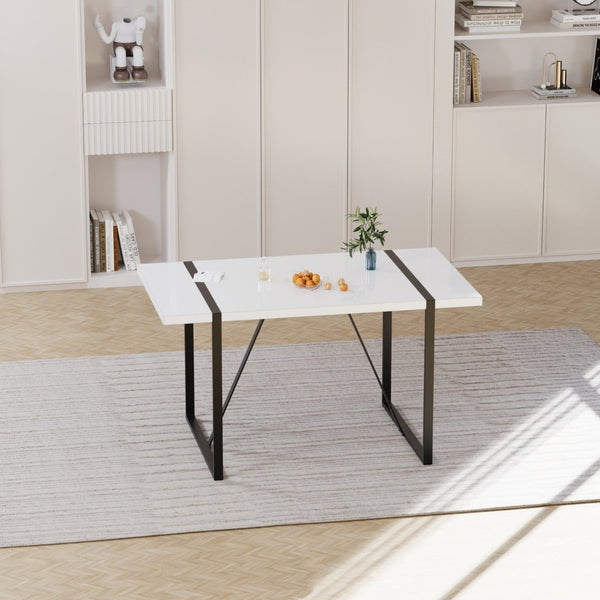 English Elm 55 Inch White Mdf Dining Table with Black Metal Legs Seats Six Industrial Farmhouse W2189P242109