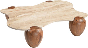 Meridian Furniture Liona Art Deco Coffee Table with Genuine Marble Top and Sculptural Hardwood Base for Living Room Beige Genuine Marble / Acacia Wood 775Beige-CT