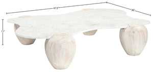 Meridian Furniture Liona Art Deco Coffee Table with Genuine Marble Top and Sculptural Hardwood Base for Living Room White Genuine Marble / Acacia Wood 775White-CT