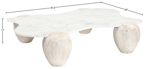 Meridian Furniture Liona Art Deco Coffee Table with Genuine Marble Top and Sculptural Hardwood Base for Living Room White Genuine Marble / Acacia Wood 775White-CT