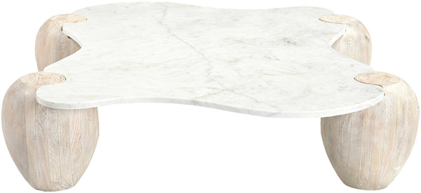 Meridian Furniture Liona Art Deco Coffee Table with Genuine Marble Top and Sculptural Hardwood Base for Living Room White Genuine Marble / Acacia Wood 775White-CT