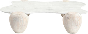 Meridian Furniture Liona Art Deco Coffee Table with Genuine Marble Top and Sculptural Hardwood Base for Living Room White Genuine Marble / Acacia Wood 775White-CT