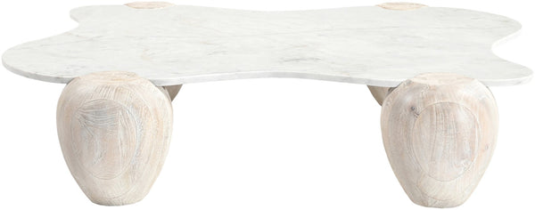 Meridian Furniture Liona Art Deco Coffee Table with Genuine Marble Top and Sculptural Hardwood Base for Living Room White Genuine Marble / Acacia Wood 775White-CT