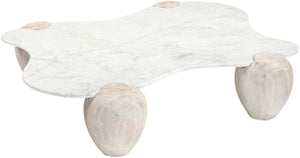 Meridian Furniture Liona Art Deco Coffee Table with Genuine Marble Top and Sculptural Hardwood Base for Living Room White Genuine Marble / Acacia Wood 775White-CT