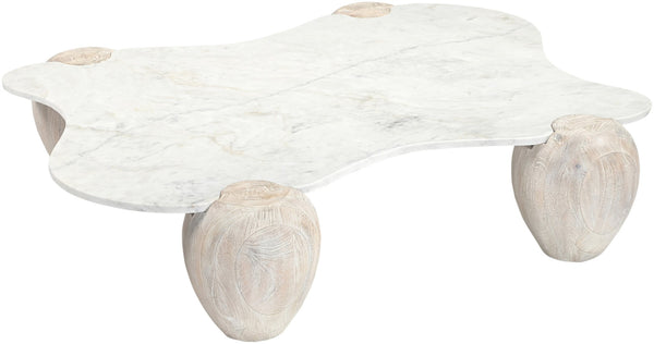 Meridian Furniture Liona Art Deco Coffee Table with Genuine Marble Top and Sculptural Hardwood Base for Living Room White Genuine Marble / Acacia Wood 775White-CT