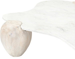 Meridian Furniture Liona Art Deco Coffee Table with Genuine Marble Top and Sculptural Hardwood Base for Living Room White Genuine Marble / Acacia Wood 775White-CT