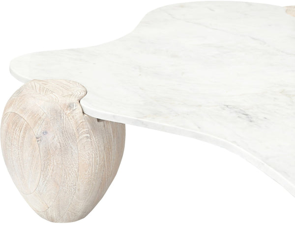 Meridian Furniture Liona Art Deco Coffee Table with Genuine Marble Top and Sculptural Hardwood Base for Living Room White Genuine Marble / Acacia Wood 775White-CT