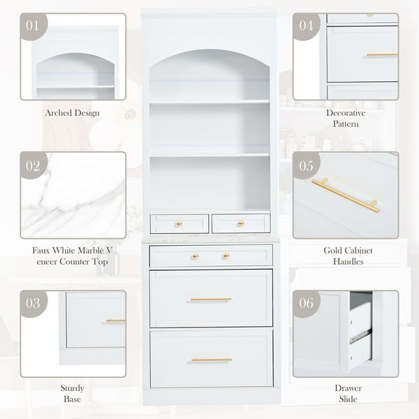 English Elm Modern 83.7in Tall Kitchen Pantry Set of 2 with Faux Marble Countertops, Durable Storage and Anti-Tip Safety White SP000075AAK