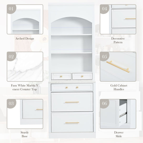 English Elm Topmax 83.7" Modern Tall Kitchen Pantry With Faux Marble Top & Adjustable Storage N717P221575K-GIGA