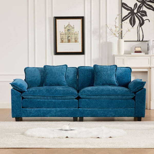 English Elm Wider Armrest Loveseat - Modern Modular Couch In Blue Chenille, Comfy Double-Layer Cushion, Ergonomic Design W1143S00037-GIGA