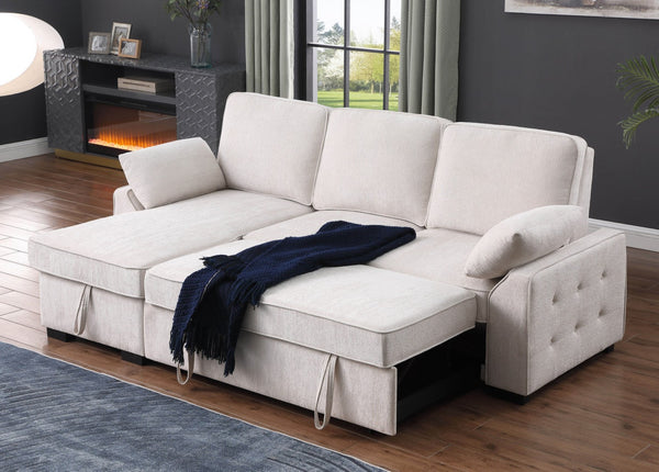 English Elm Marcello Chenille Sleeper Sectional with Reversible Chaise Storage and Charging Console Beige B2749S00164