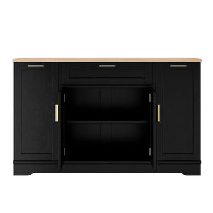 English Elm Trexm Multifunctional Sideboard with Pull Out Bottle Rack Adjustable Shelves Kitchen Storage Black XW000026AAB