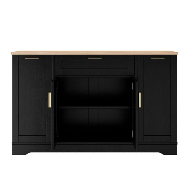 English Elm Trexm Multifunctional Sideboard with Pull Out Bottle Rack Adjustable Shelves Kitchen Storage Black XW000026AAB