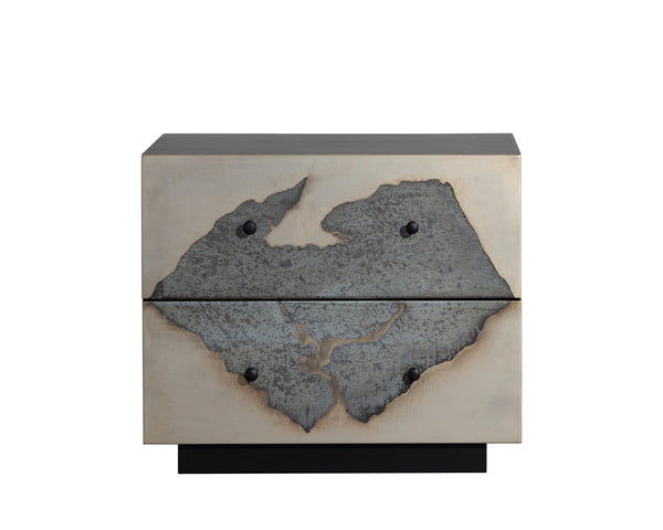 Sunpan Arlington Nightstand: Unique Patina Finish with Black Iron Frame, Handcrafted Artisan Design 28"W